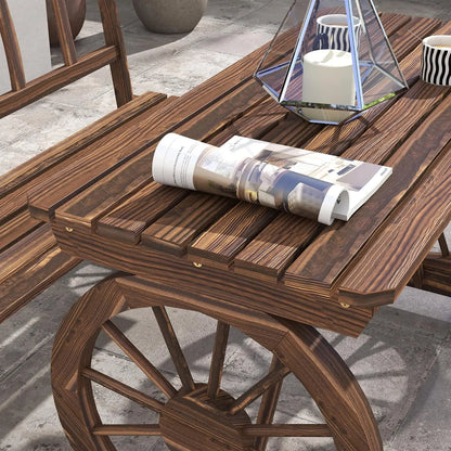 3 Piece Outdoor Wooden Rustic Table and Bench Set