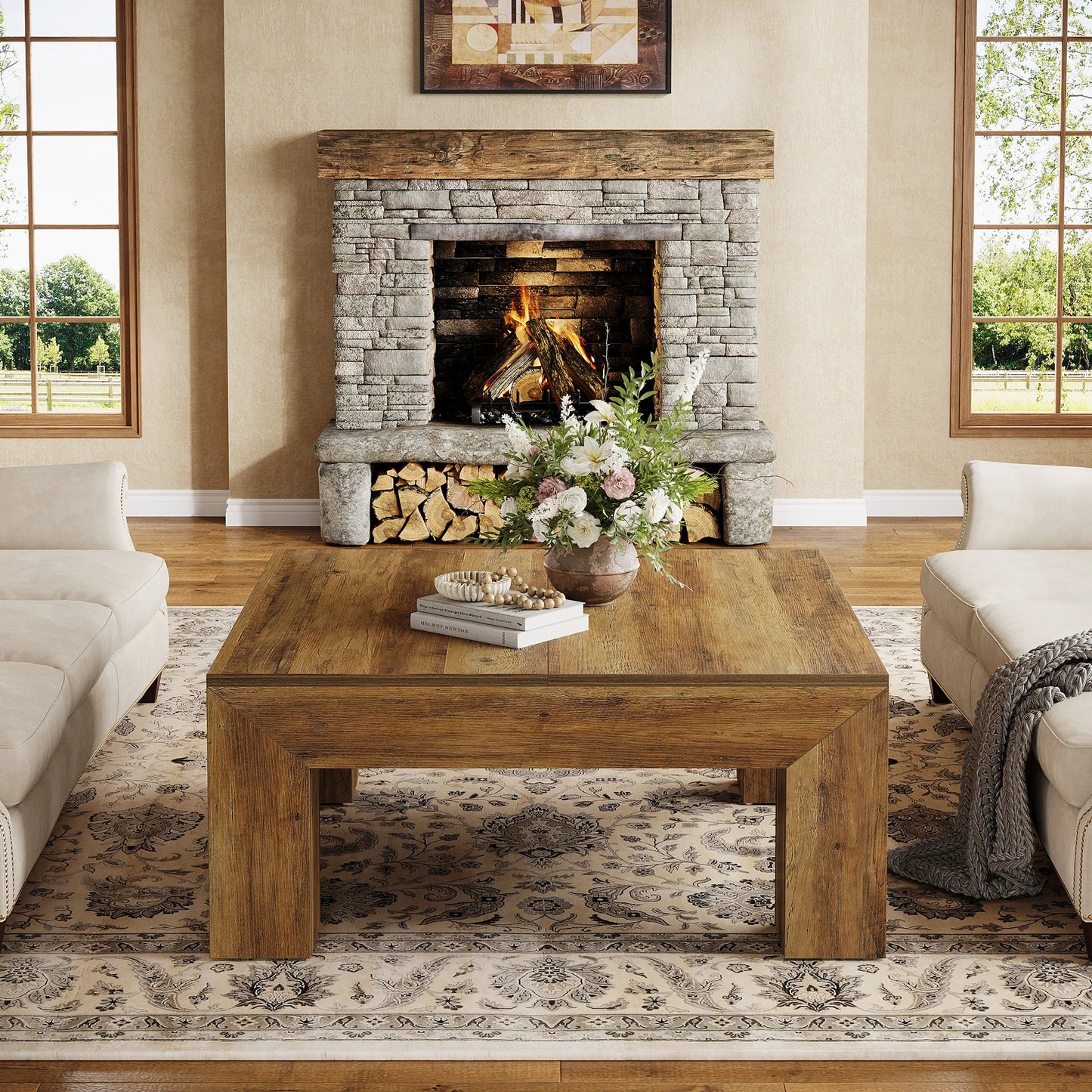 Rustic Farmhouse Coffee Table with Sturdy Wooden Legs