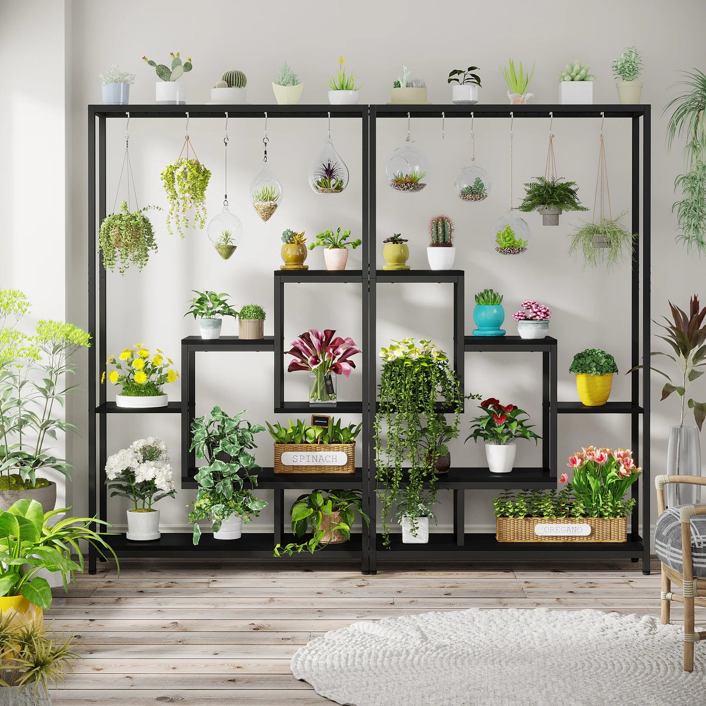 71" Tall, Indoor, Outdoor Plant Stand with Hanging Hooks