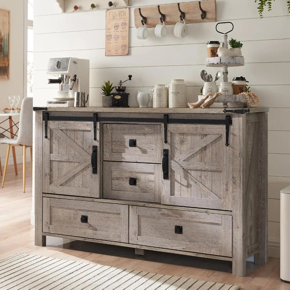 Farmhouse Buffet Cabinet with 2 Sliding Barn Doors