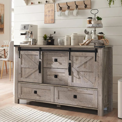 Farmhouse Buffet Cabinet with 2 Sliding Barn Doors