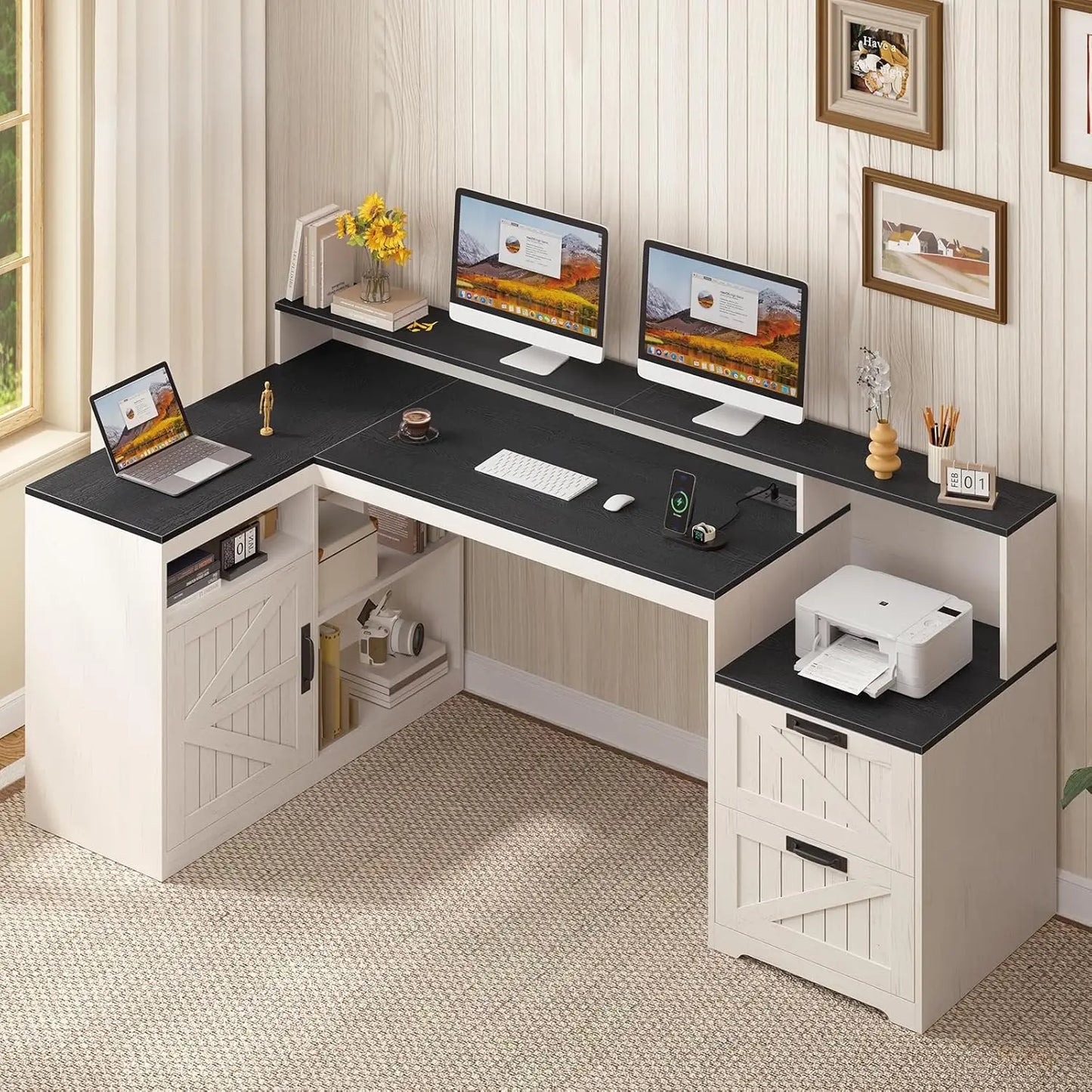 Farmhouse Home Office Desk with Storage