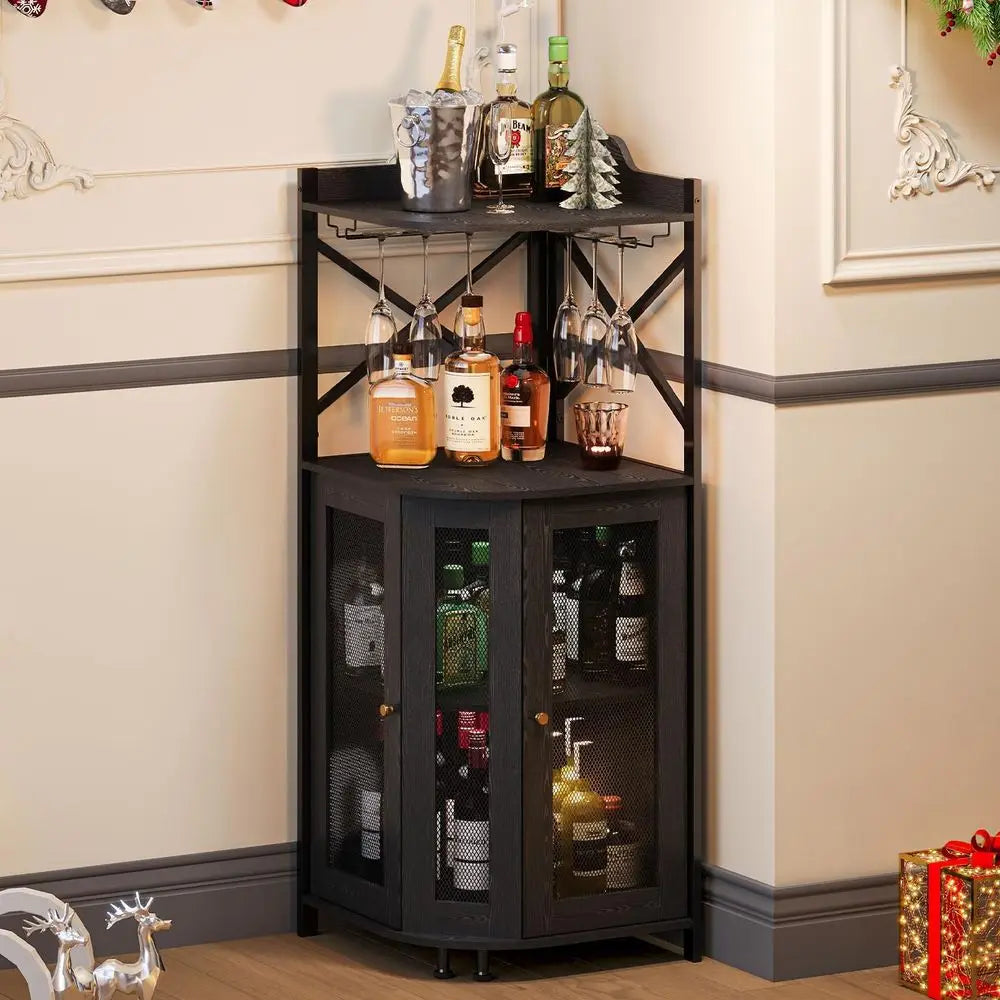 Corner Bar, Wine & Liquor Cabinet with Glass Holders