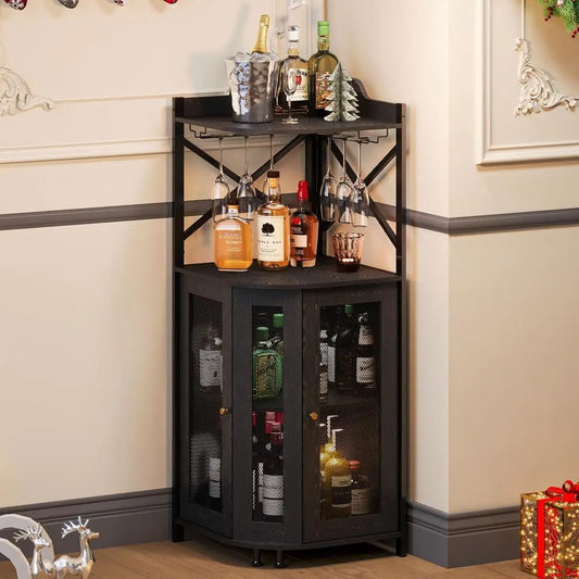 Corner Bar, Wine & Liquor Cabinet with Glass Holders