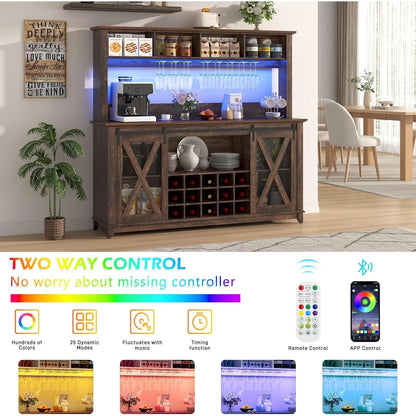Farmhouse Coffee or Wine Buffet Cabinet with Power Outlet