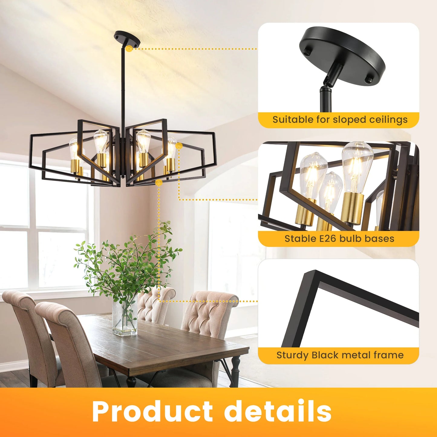 Geometric Metal Chandelier Ceiling Light for Living Room