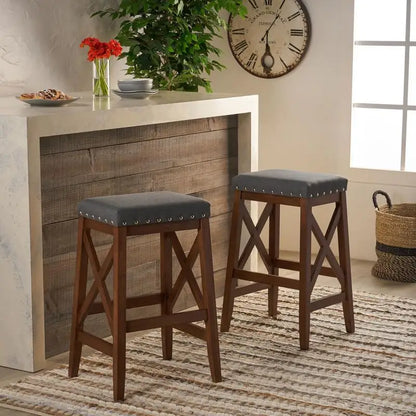 Set of 2 Saddle Bar Stools for Kitchen Island or Bar Counter