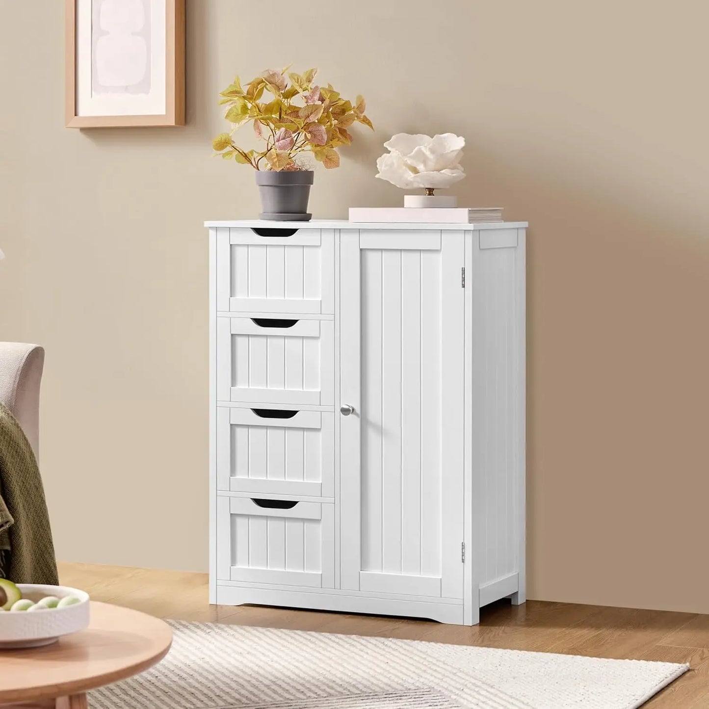 Floor Cabinet with 4 Drawers for Living Room & Bathroom