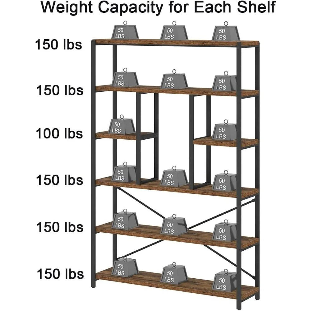 6-Tier Industrial Bookshelf & Vertical Display