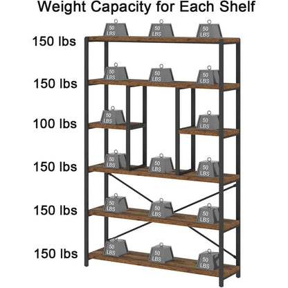6-Tier Industrial Bookshelf & Vertical Display