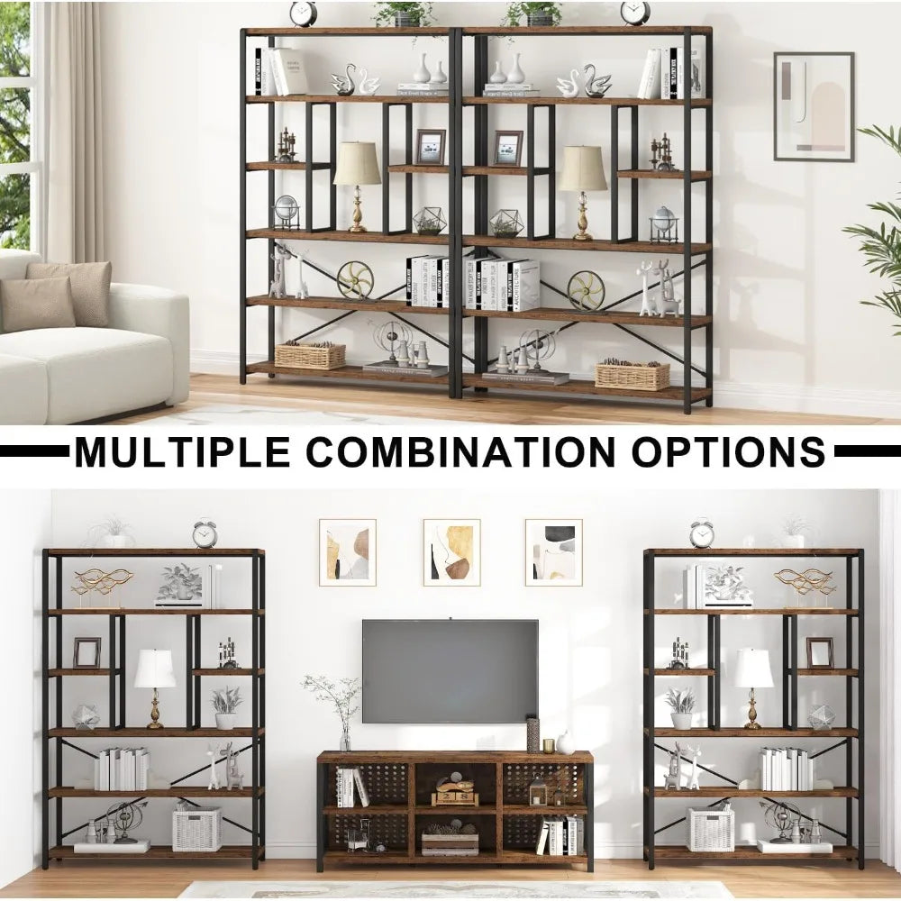 6-Tier Industrial Bookshelf & Vertical Display