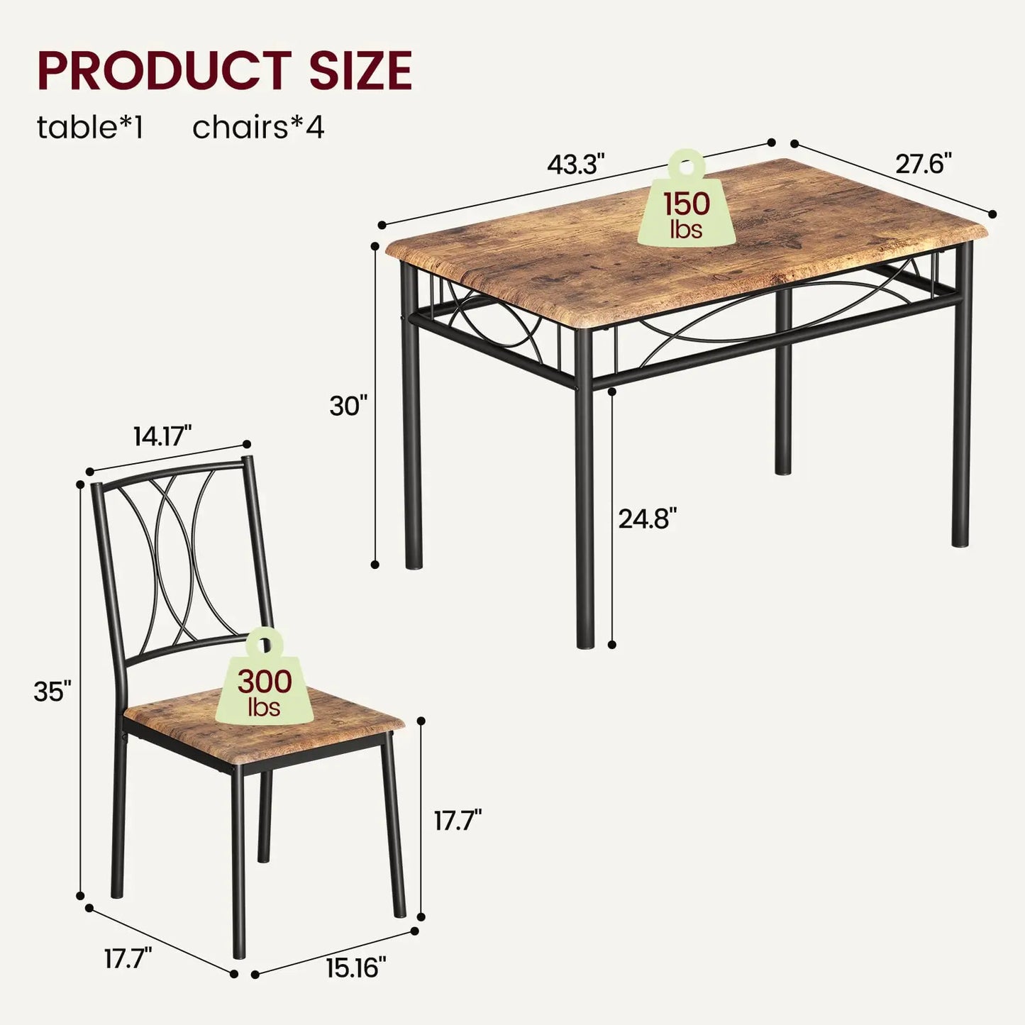 5 Piece Kitchen Table Set with Chairs