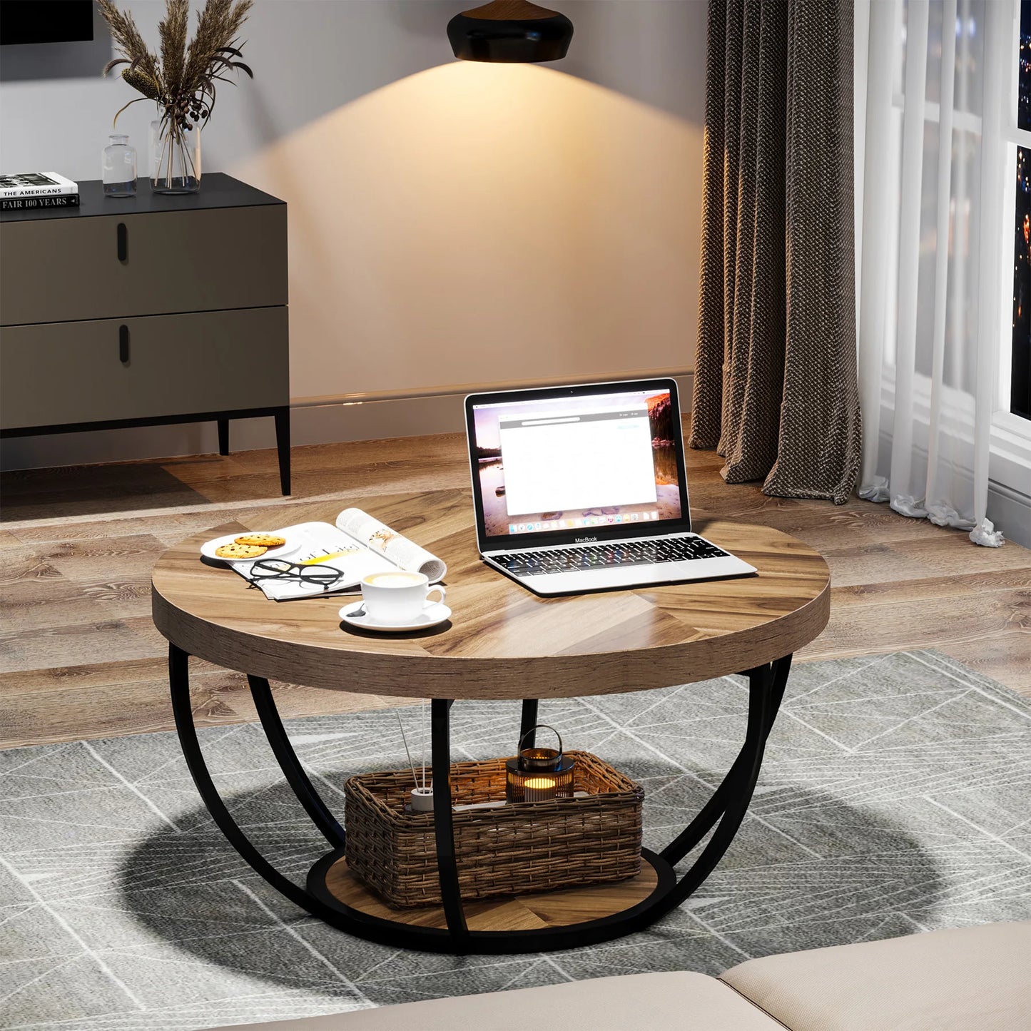Farmhouse Industrial Round Coffee Table