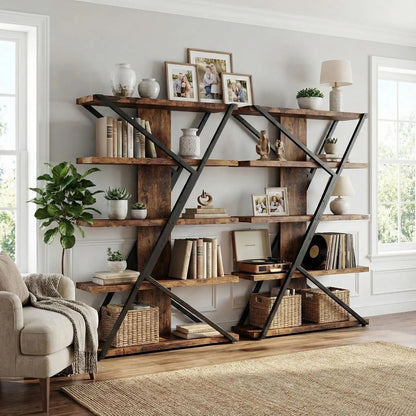5-Tier Industrial Rustic Bookcase Display
