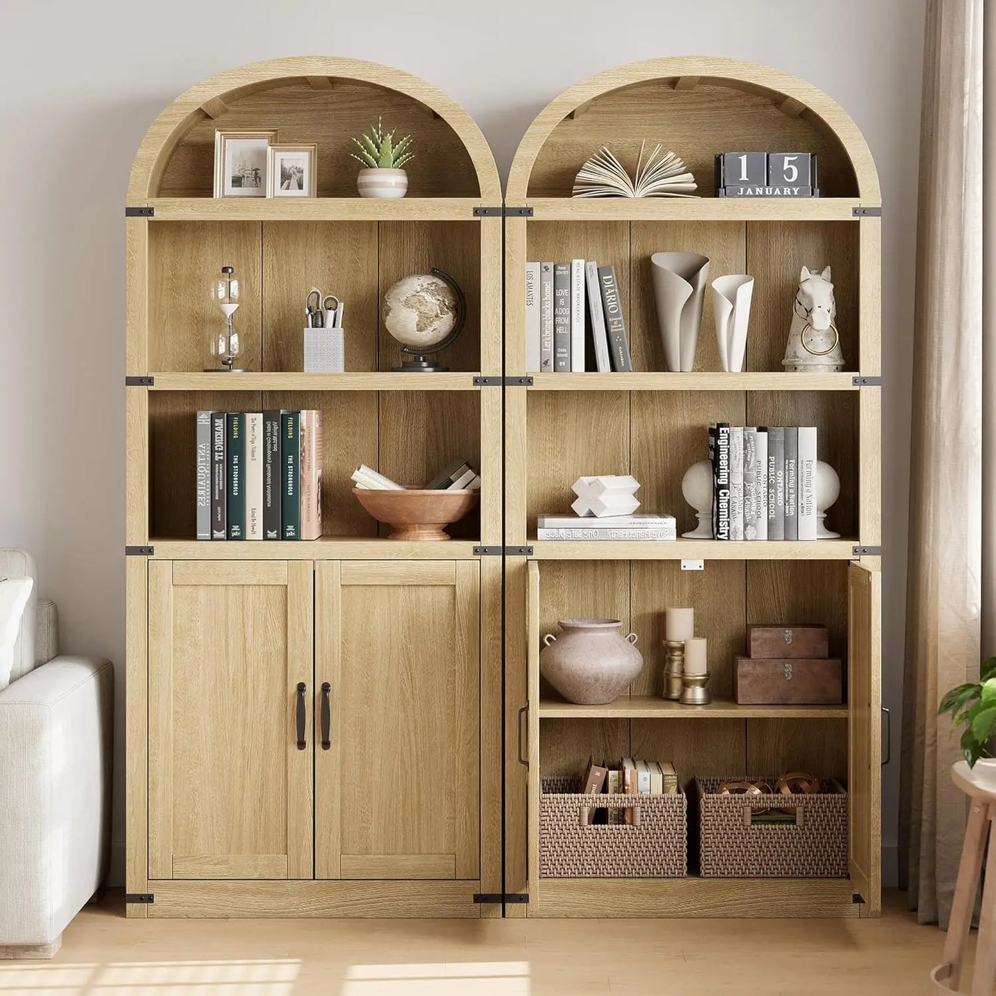 71.5" Tall, Arched Farmhouse Bookshelf & Cabinet with Doors