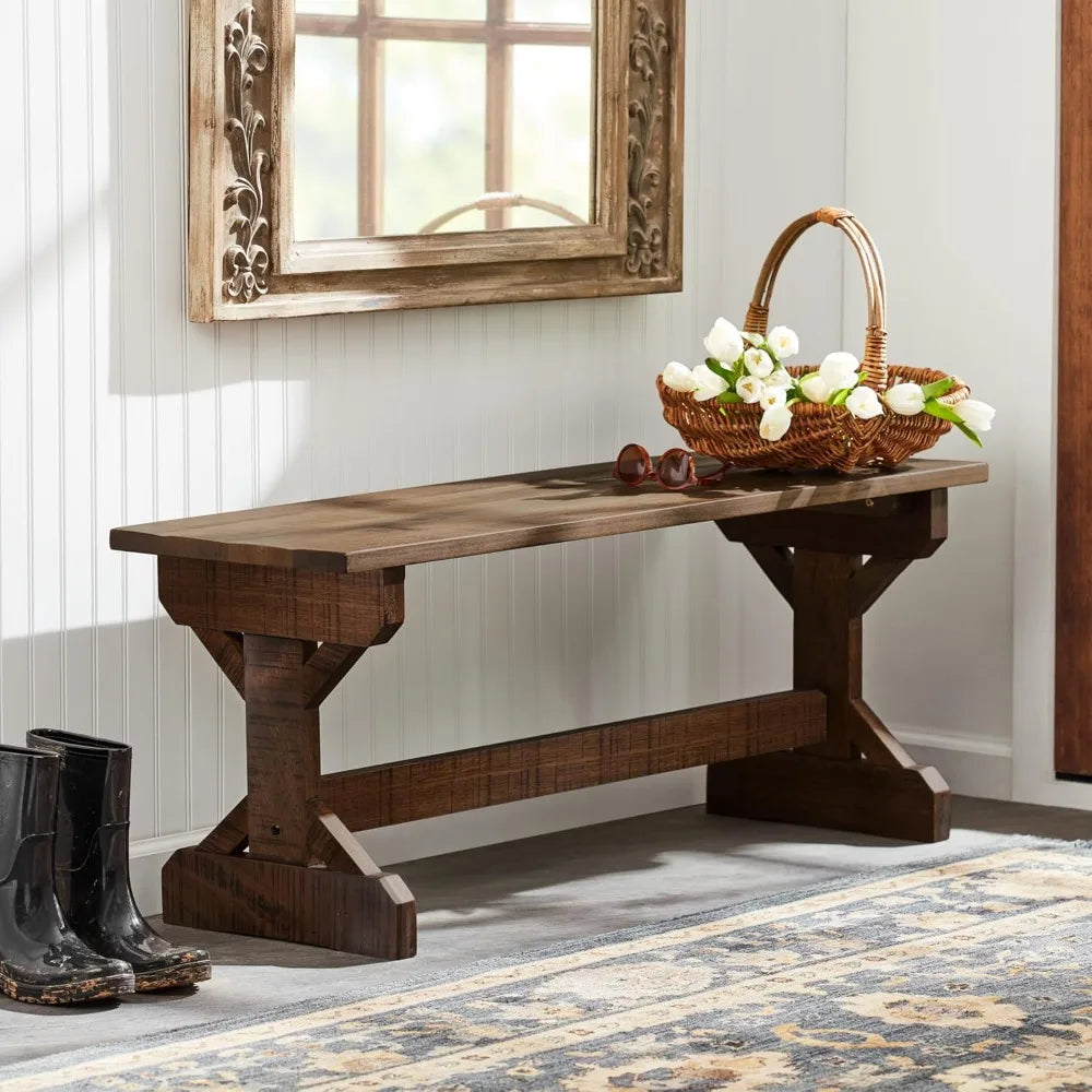 Wooden Farmhouse Bench for Indoor, Outdoor