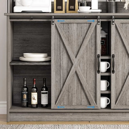 Farmhouse Style Coffee Bar Cabinet with Hutch