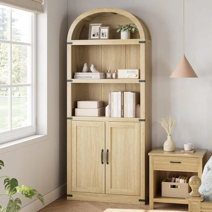 71.5" Tall, Arched Farmhouse Bookshelf & Cabinet with Doors