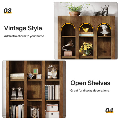 70.87" Tall, Arched Display Bookcase with Open Storage