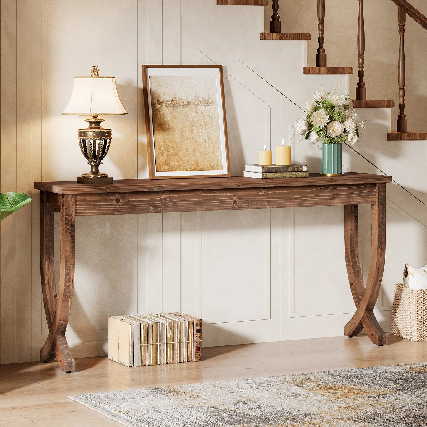 Solid Wood Farmhouse Console Table
