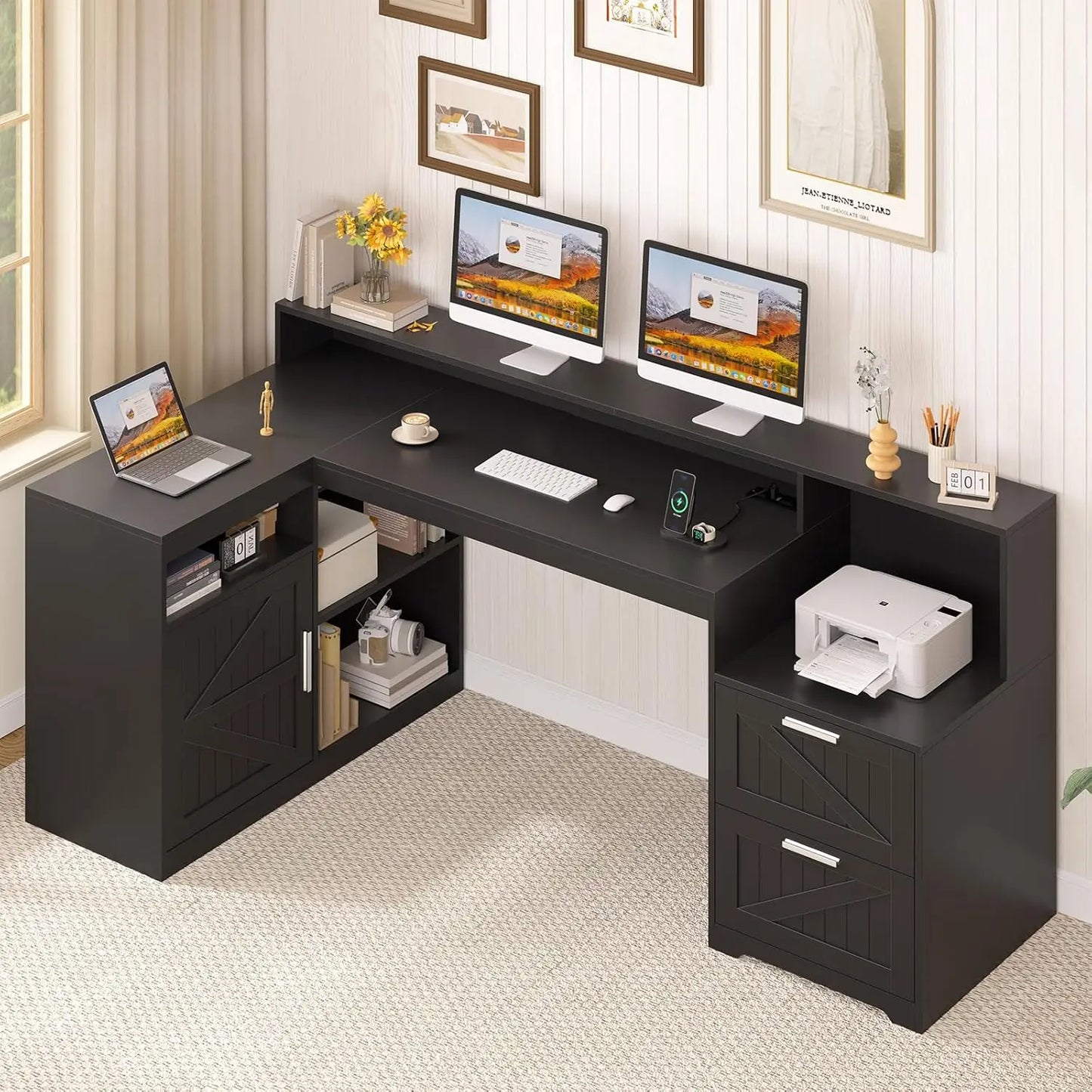 Farmhouse Home Office Desk with Storage