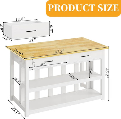 Farmhouse Kitchen Island with Dining Area & Power Outlets