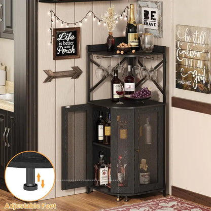 Corner Bar, Wine & Liquor Cabinet with Glass Holders