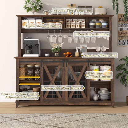 Farmhouse Coffee or Wine Buffet Cabinet with Power Outlet