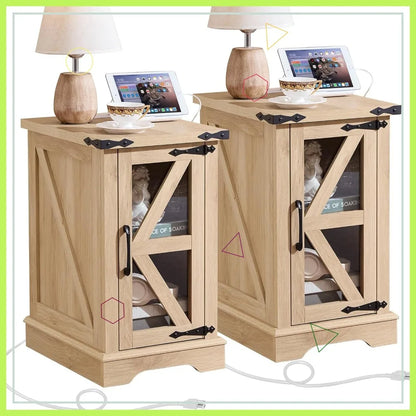 Set 2 Farmhouse Night Stands with Charging Station