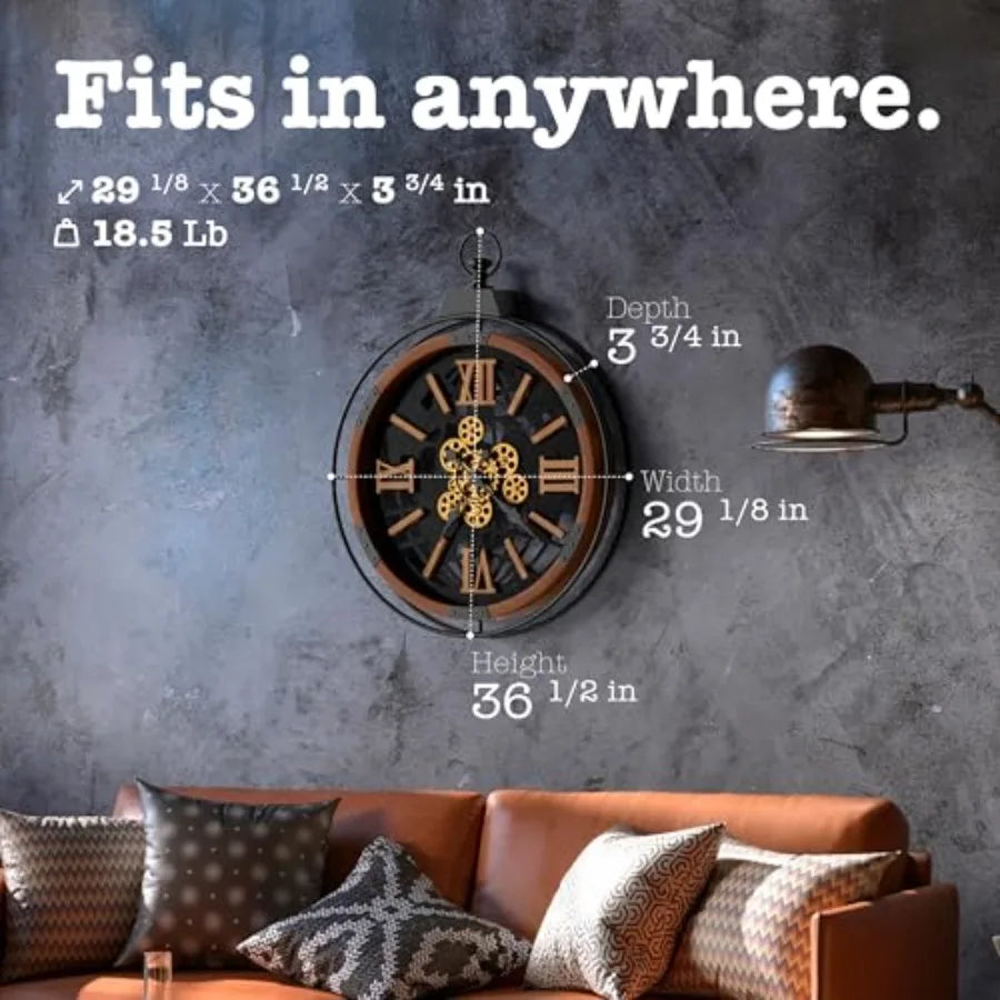Large Rustic Farmhouse Gear Clock