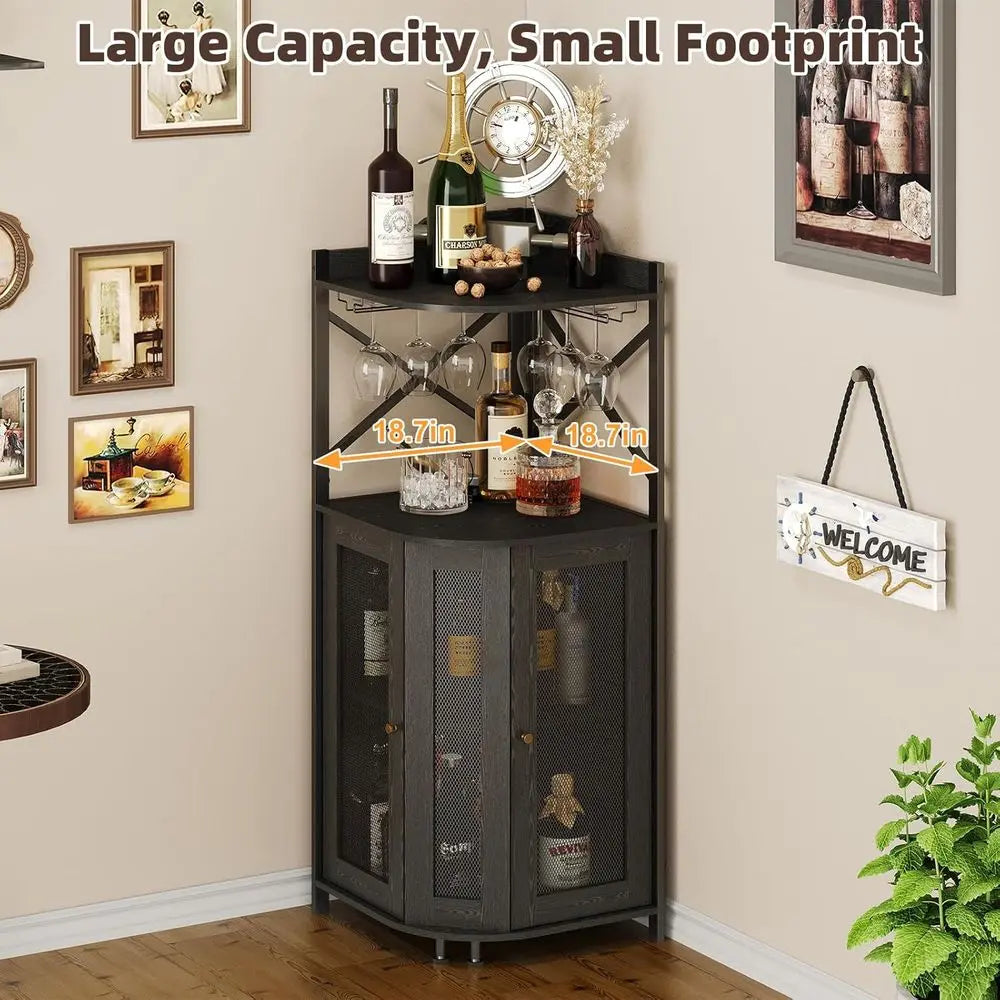Corner Bar, Wine & Liquor Cabinet with Glass Holders
