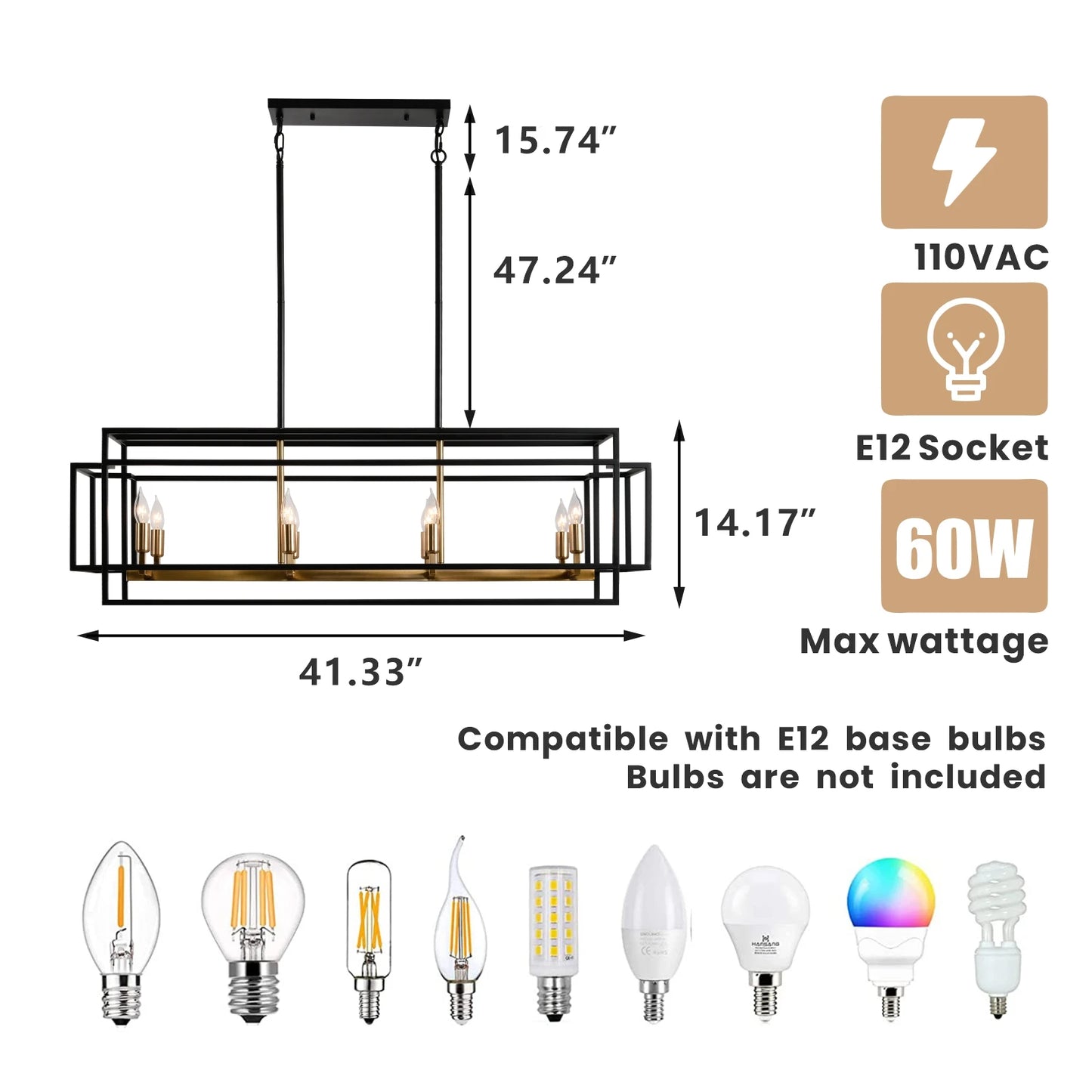 Industrial Farmhouse Chandelier for Dining Room or Kitchen Island