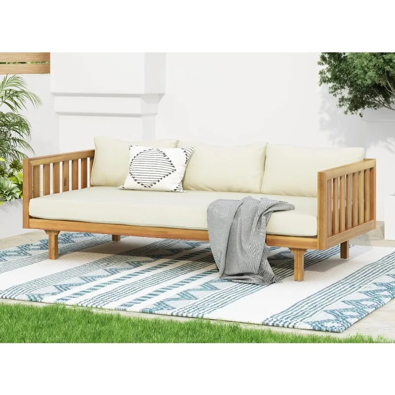 Backyard Patio Wooden Sofa Daybed with Cushions