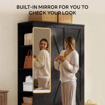 70" Tall Wardrobe Closet with Mirror for Bedroom