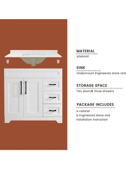 Bathroom Vanity with White Stone Countertop & Sink