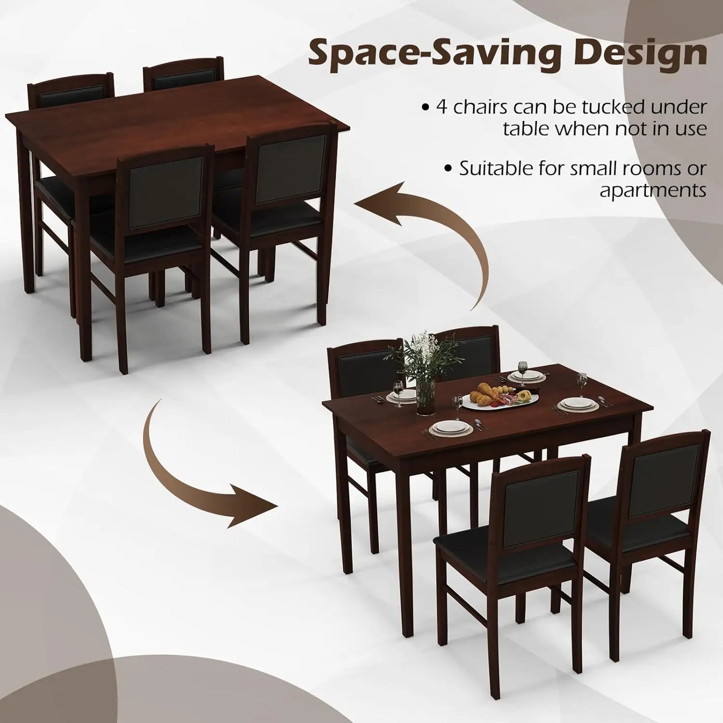 5 Piece Dining Table Set with Padded Seats & Backrest