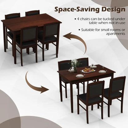 5 Piece Dining Table Set with Padded Seats & Backrest