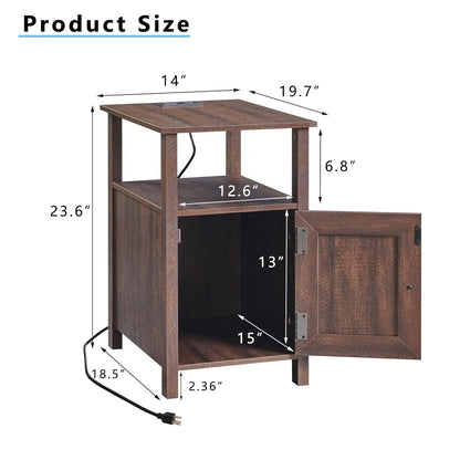 Farmhouse Nightstand Set of 2 with Charging Station