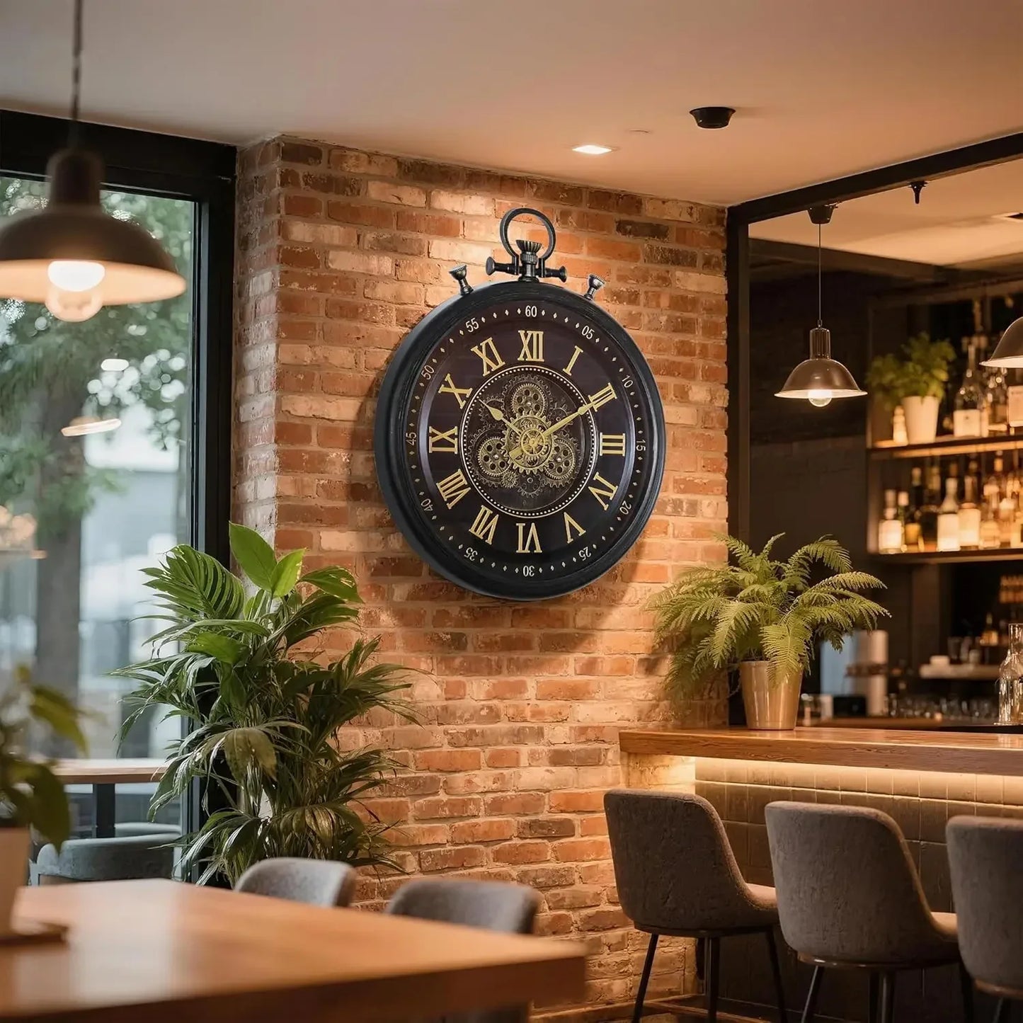 24" Farmhouse Wall Clock with Industrial Steampunk Gears