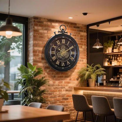 24" Farmhouse Wall Clock with Industrial Steampunk Gears