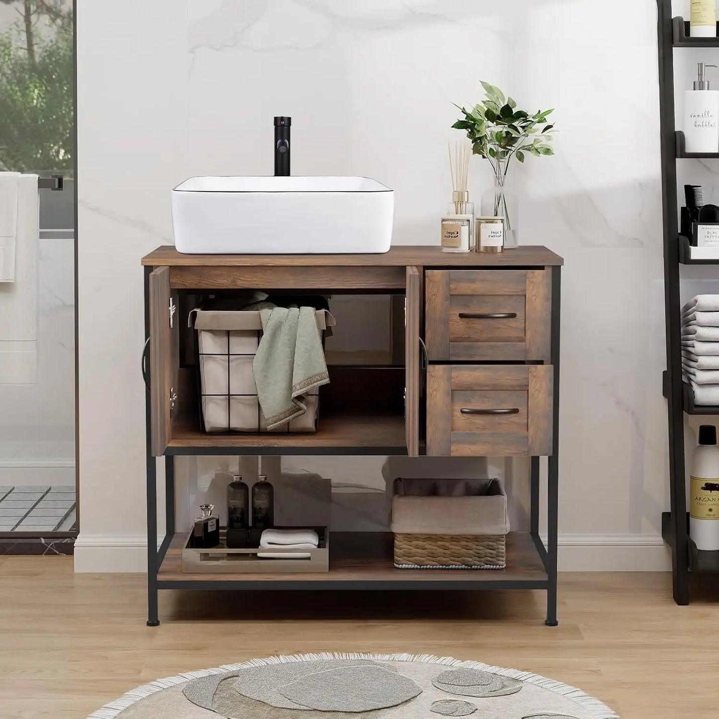 Farmhouse Bathroom Vanity with Ceramic Vessel Sink