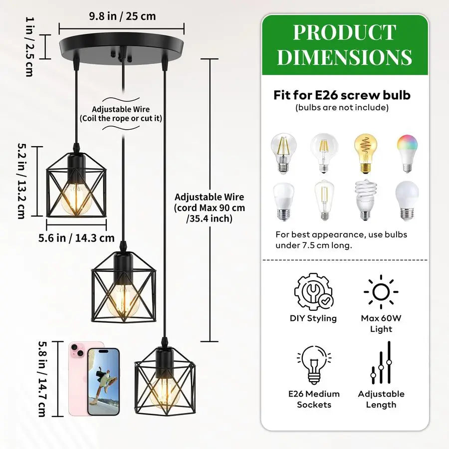Farmhouse Industrial Pendant Lights for Kitchen, Dining Room or Entryway