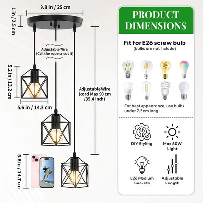 Farmhouse Industrial Pendant Lights for Kitchen, Dining Room or Entryway