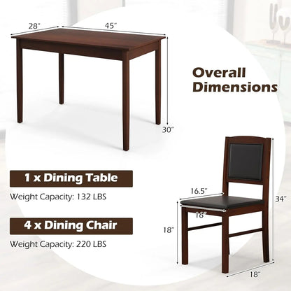 5 Piece Dining Table Set with Padded Seats & Backrest